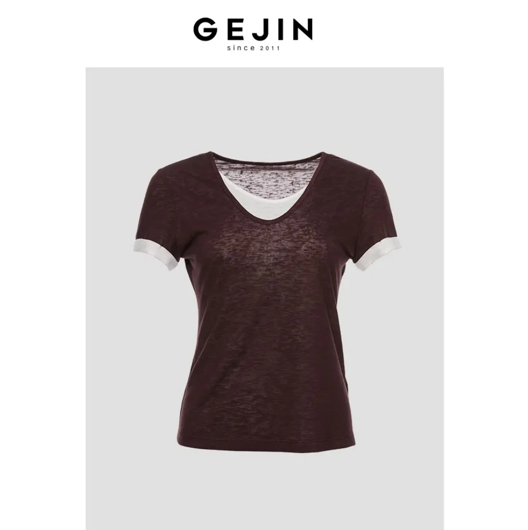 GEJIN/歌锦2025夏季新款时尚春夏修身撞色T恤9212520258