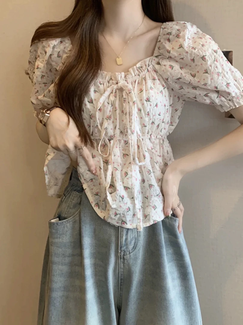 100-199新款显瘦百搭上衣美式辣妹短款夏季设计感法式甜美宽松
