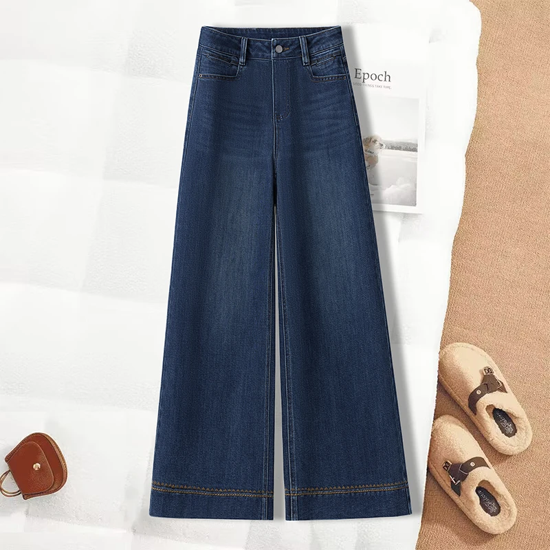 网红爆款阔腿裤2025新款秋季宽松显瘦复古百搭高腰女士直筒牛仔裤