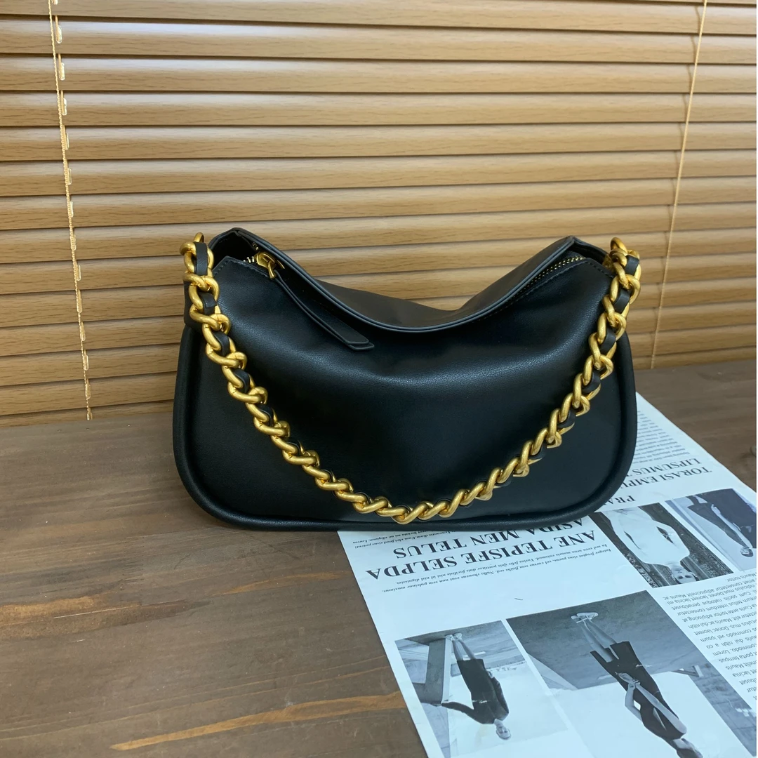 【芝麻集】BD-9918-黑色休闲百搭女士小众简约单肩气质网红女包