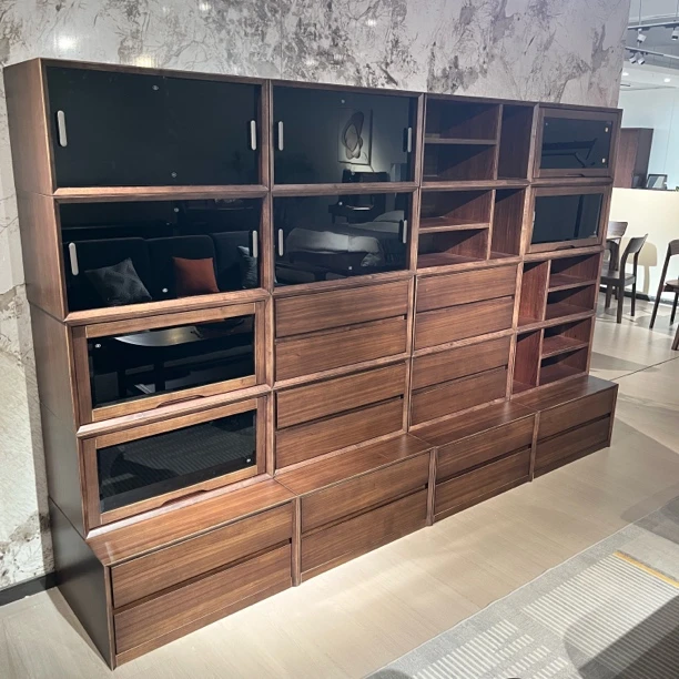 黑胡桃木展示柜书柜储物柜柜子地柜组合柜简约现代电视柜收纳柜