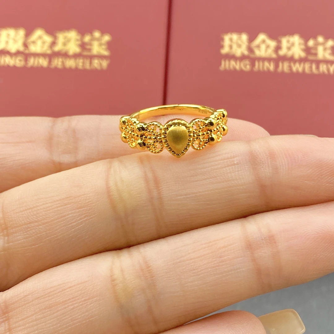 璟金珠宝足金999黄金镂空花丝水滴鸽子蛋戒指圈口可选
