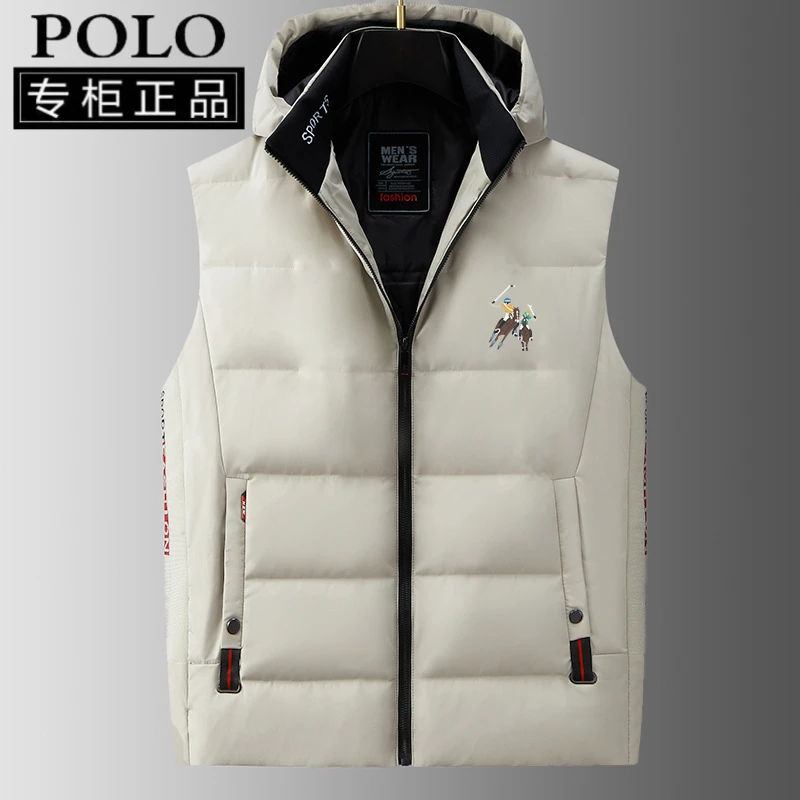 正品保罗新款羽绒马甲男保暖背心休闲百搭坎肩休闲帽加厚秋冬外套