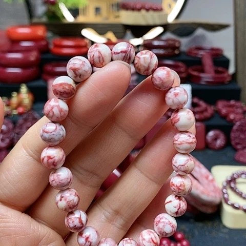 天然辰砂原石卡8手链