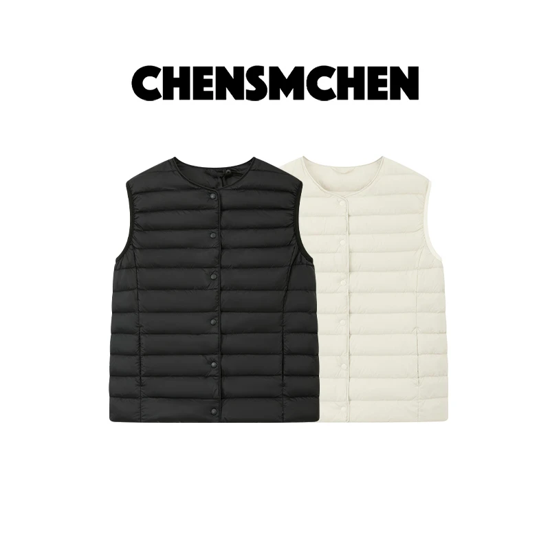 CHENSMCHEN单排扣排骨白鸭绒马甲女保暖简约百搭上衣CSY11344QQ