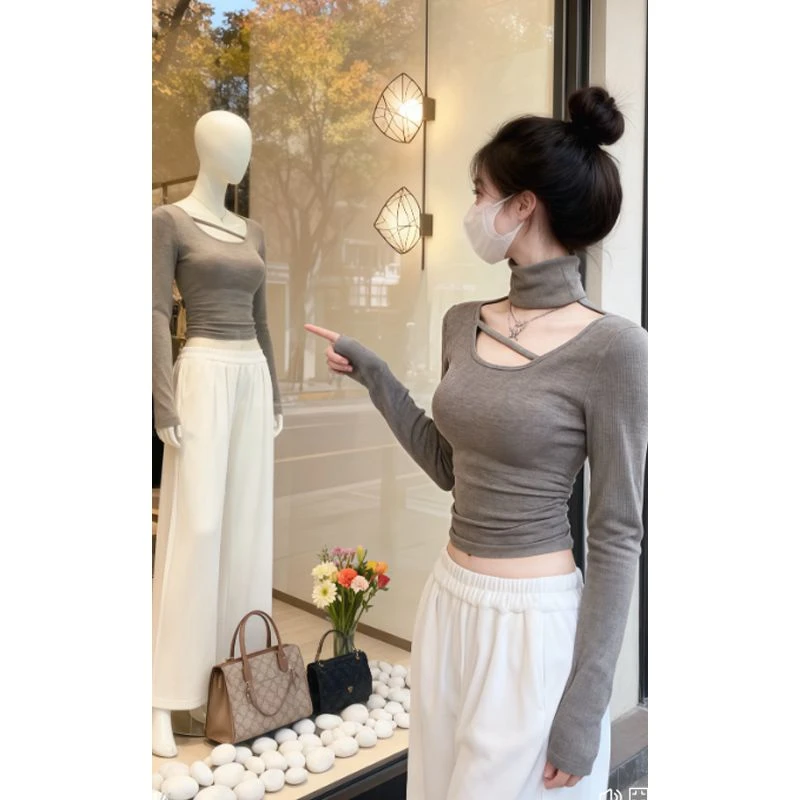 2025秋冬季新款设计感内搭小众修身高领打底超好看短款女T恤上衣