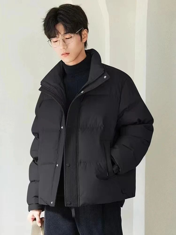 常规款连帽立领简约短款羽绒服保暖加厚男士百搭秋冬纯色潮流