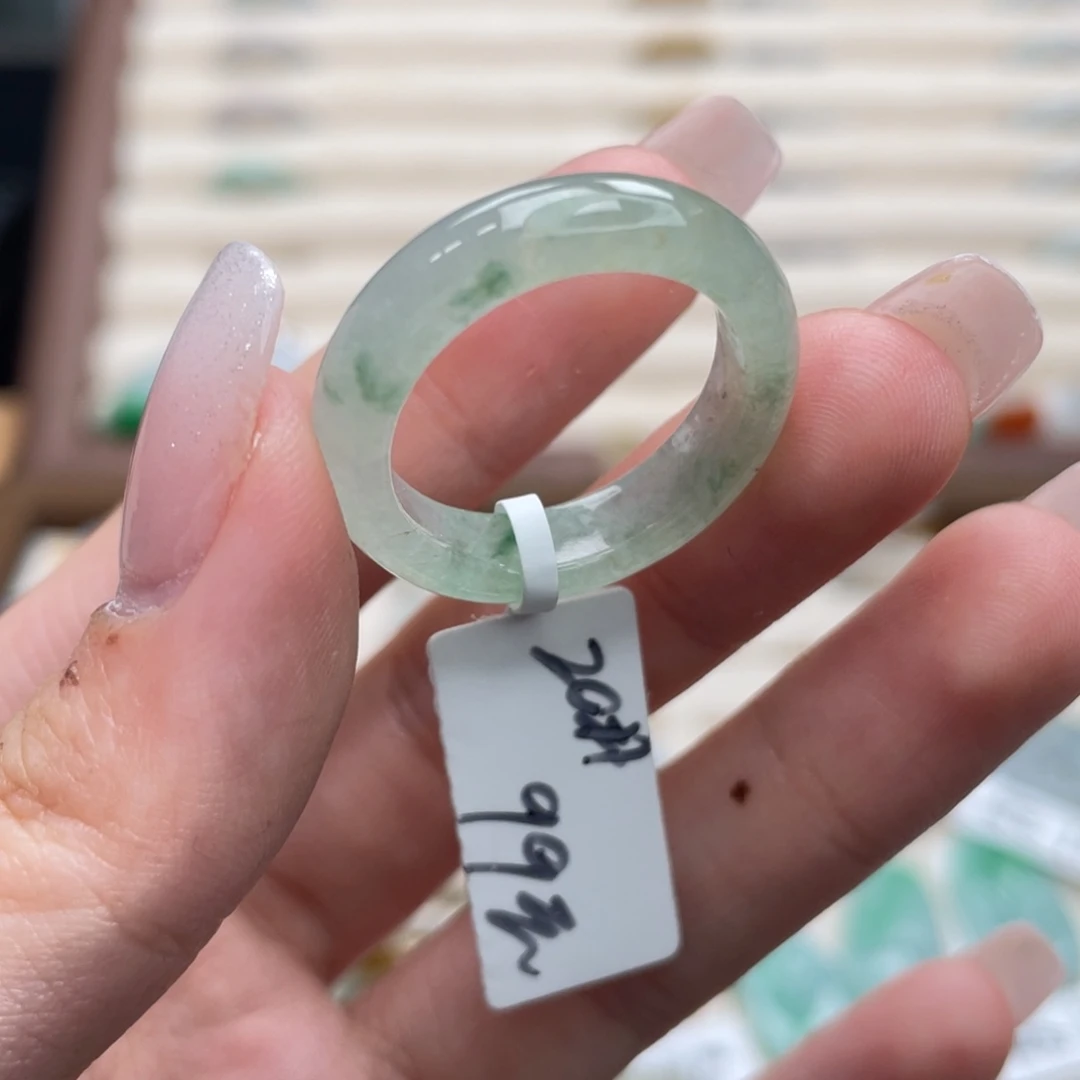 展***友翡翠未镶嵌戒圈a54港圈20冰绿底