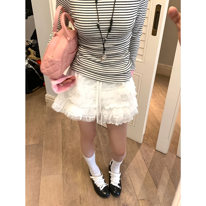 【再见恋人】白色蕾丝边半身裙女春阔腿蓬蓬短裤裙4071