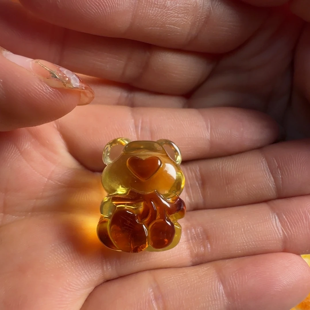 未镶嵌蜜蜡颈饰小*?金珀小熊吊坠（定制左右孔不退换）