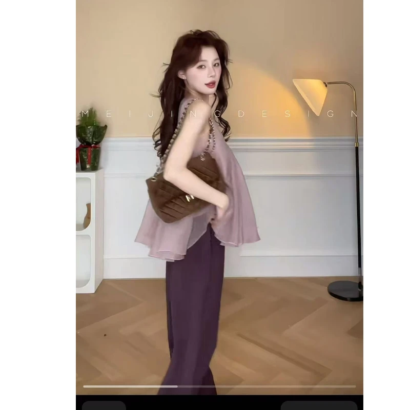 美静 天丝棉紫色裤子XMZH6497