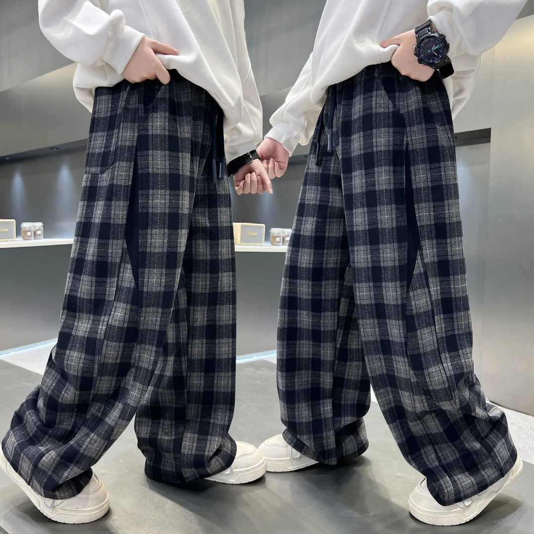 男童格子裤子秋装2025新款儿童装春秋款中大童直筒休闲裤秋季长裤