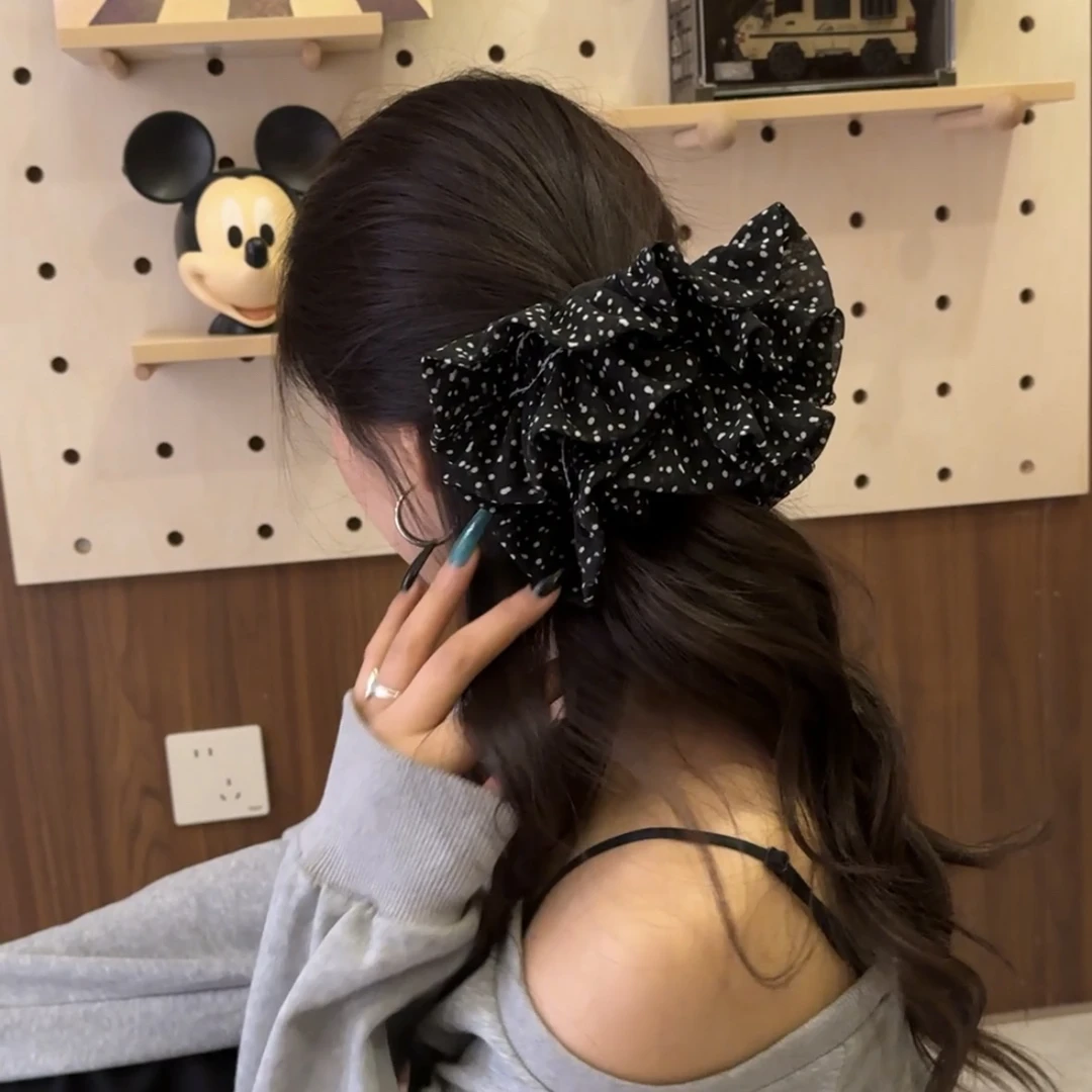 法式优雅气质波点花边大号发圈简约百搭马尾丸子头扎发头绳发饰女