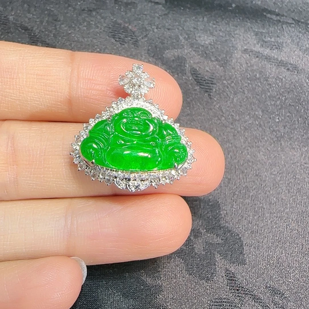 翡翠吊坠(不含链)18K金镶嵌