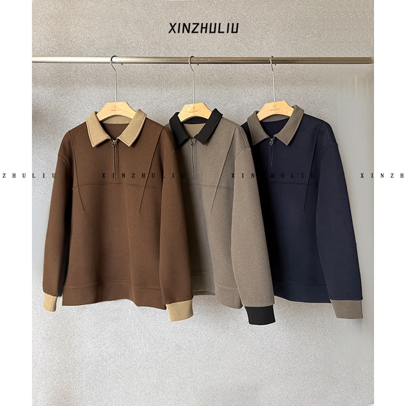 【冬季绵羊毛磨毛加厚半拉链翻领卫衣】百搭舒适翻领卫衣87306