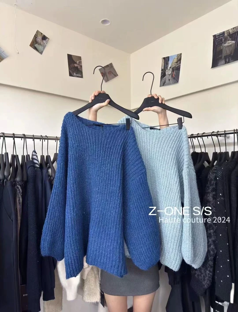 厚款宽松型长袖常规女毛针织衫毛衣宽松保暖秋冬百搭开衫纯色