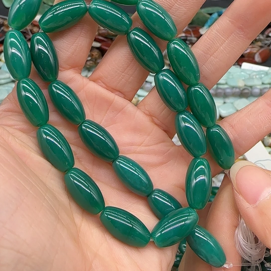 合金玛瑙/玉髓珠宝半成品绿玛瑙8mm枣珠一条