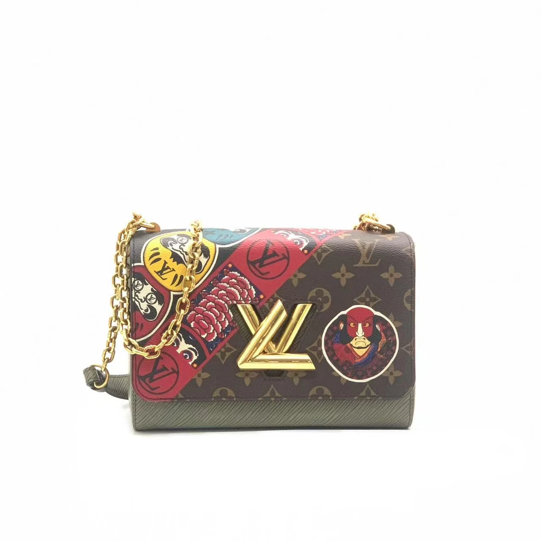 95新 LouisVuitton/路易威登 老花脸谱中号扭一扭链条包
