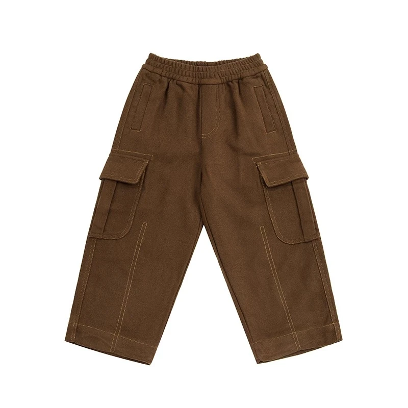 1635新款时尚儿童棕色磨毛长裤KZ3DN1635