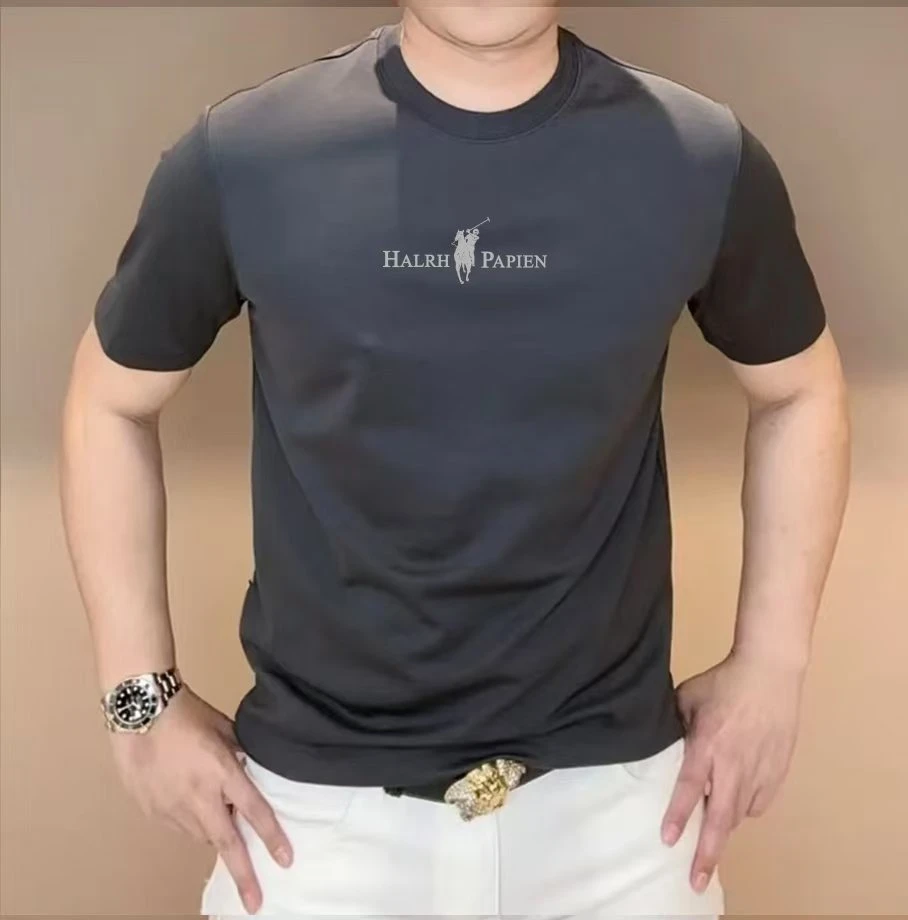 高级抗皱T恤短袖男 轻奢时尚百搭舒适透气有弹力液氨罗马棉（H马P）