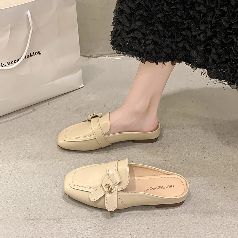 半拖鞋女外穿优雅哑光平底穆勒鞋软底包头拖鞋懒人鞋配短裙派JA13