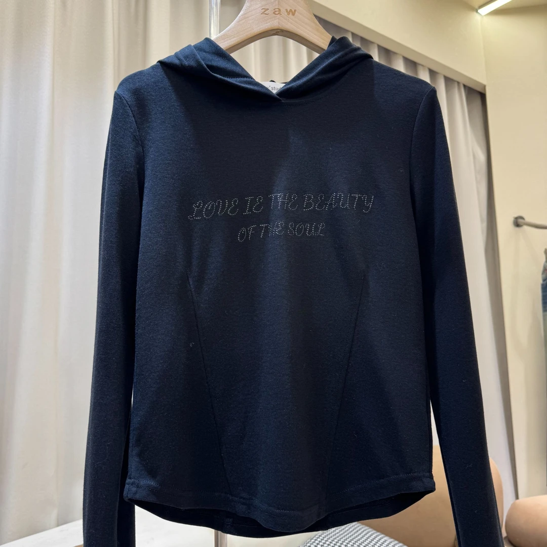 zaw大码女装连帽长袖T恤打底衫内搭胖mm遮肉显瘦正肩上衣巨显瘦