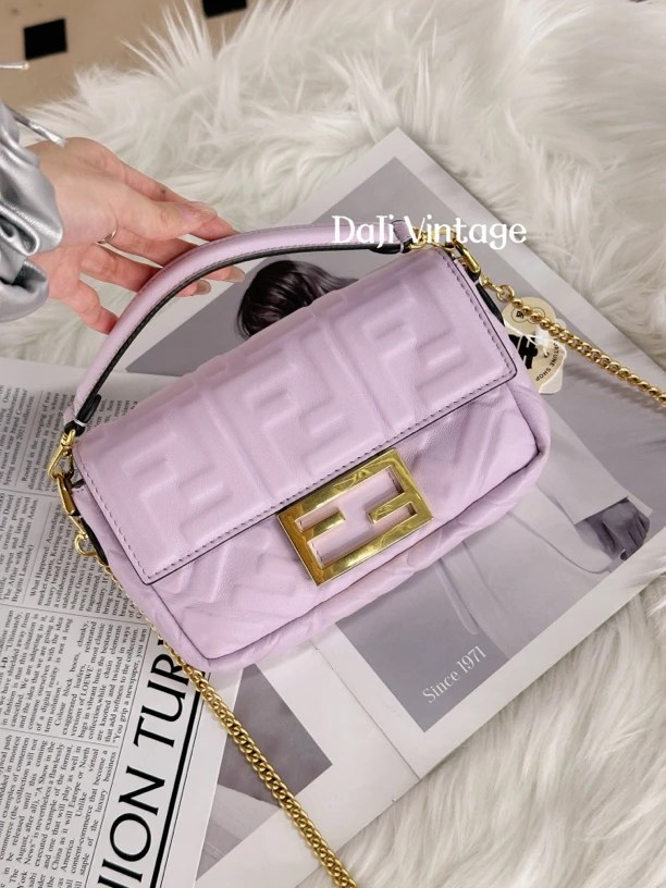 99新 FENDI/芬迪 大吉中古/fendi芬迪薰衣草紫mini法棍斜挎包