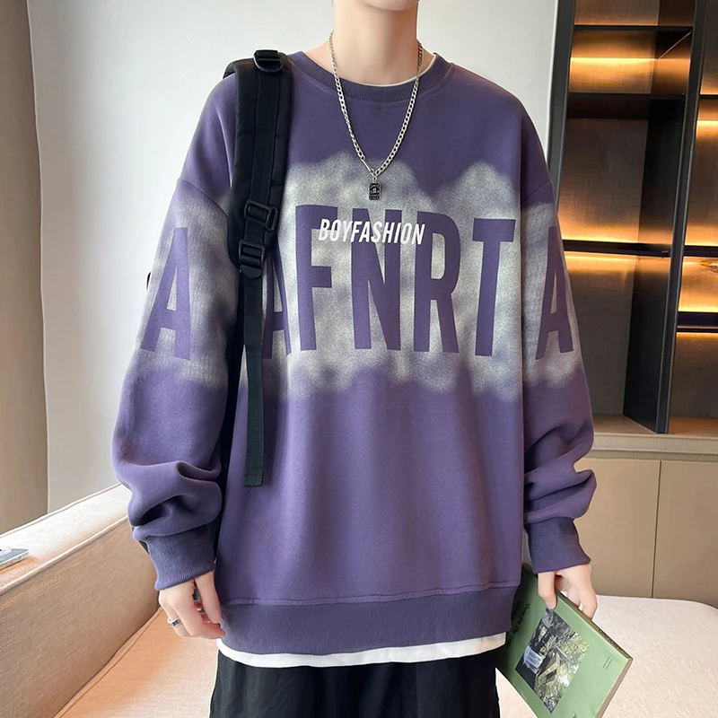 玛斯柏圆领长袖t恤男士春秋季潮流重磅卫衣时尚字母印花上衣秋装