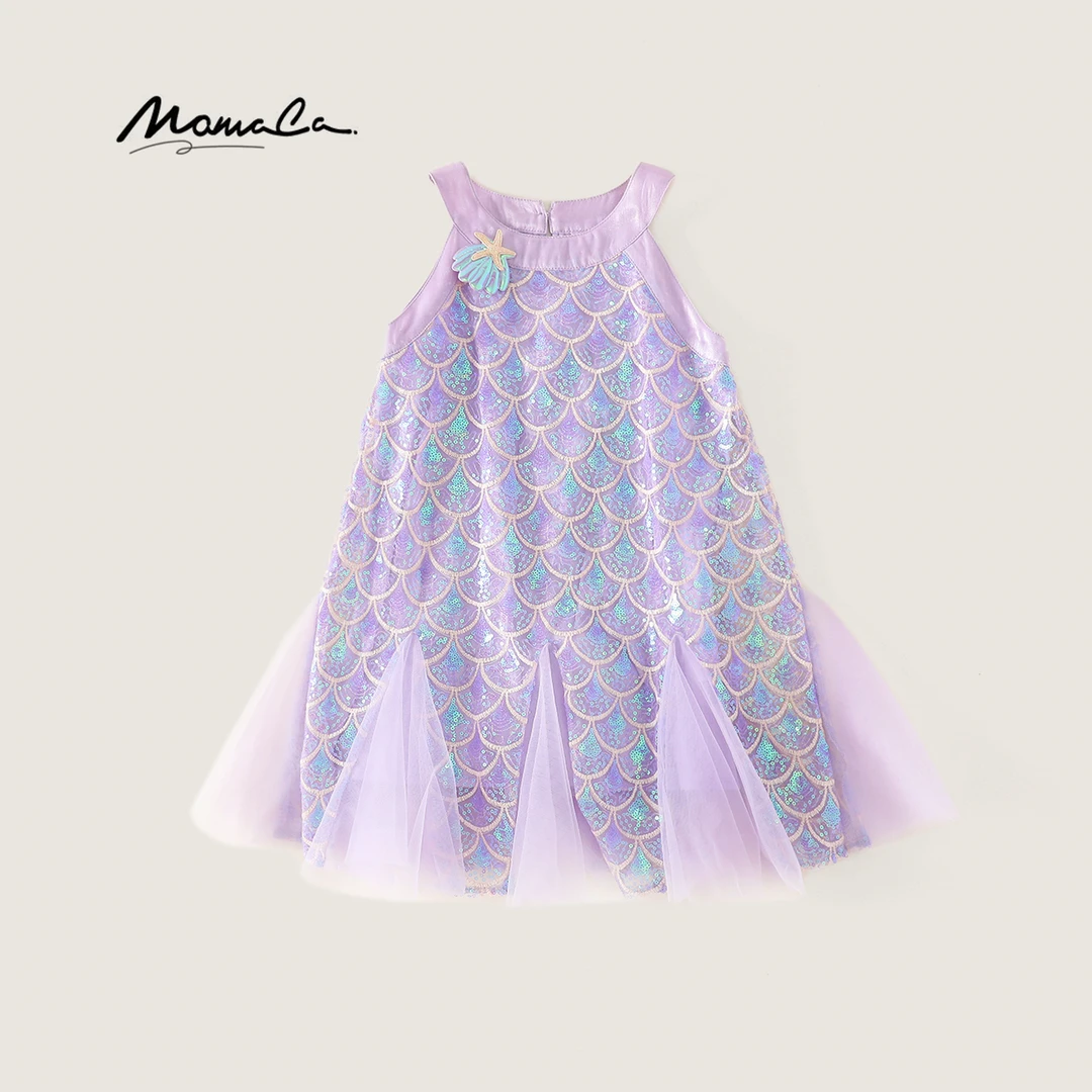 MOMOCO女童夏装2025新款亮片美人鱼甜美挂脖连衣裙77630470042