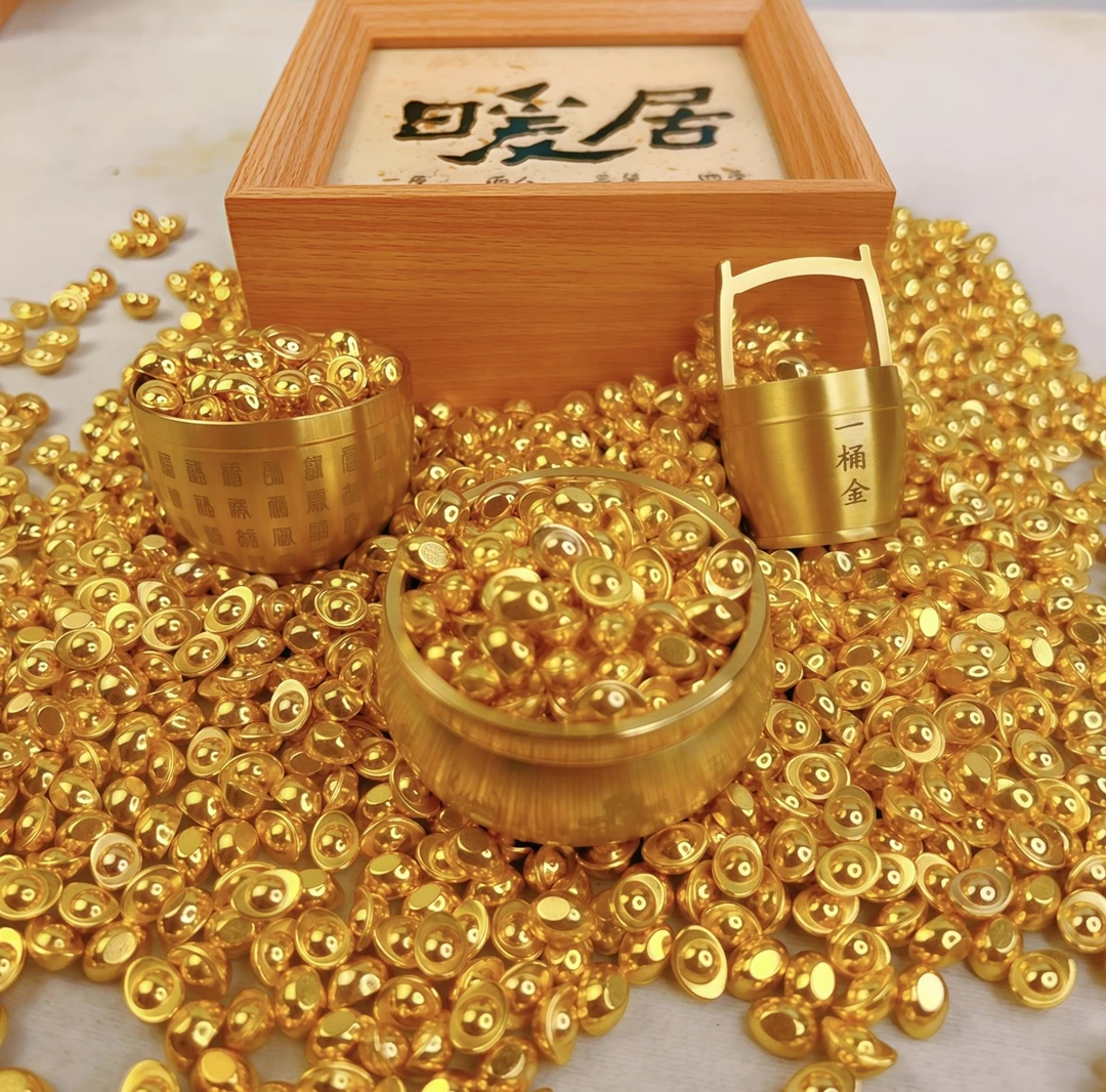 【黄铜聚宝盆】精品实心元宝聚宝盆百福米缸填充物金色装饰家居摆件
