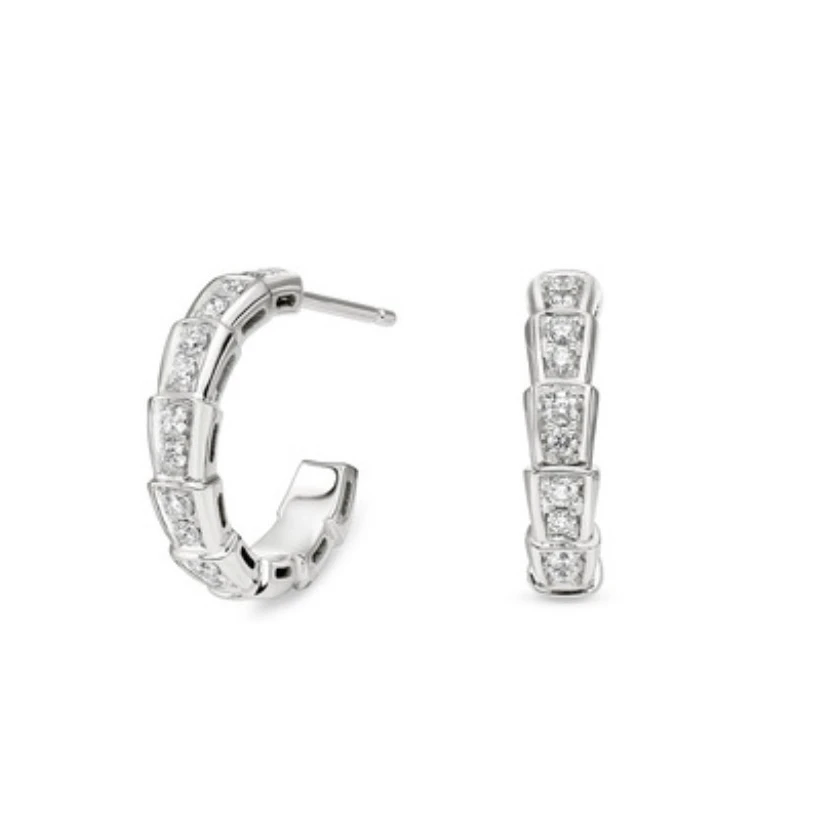 99新 BVLGARI/宝格丽 20年全套/白金满钻灵蛇耳钉/S9350