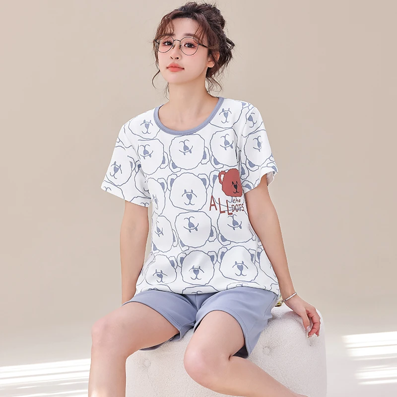 女士纯棉睡衣夏季薄款家居服套装短袖短裤学生休闲宽松大码居家服