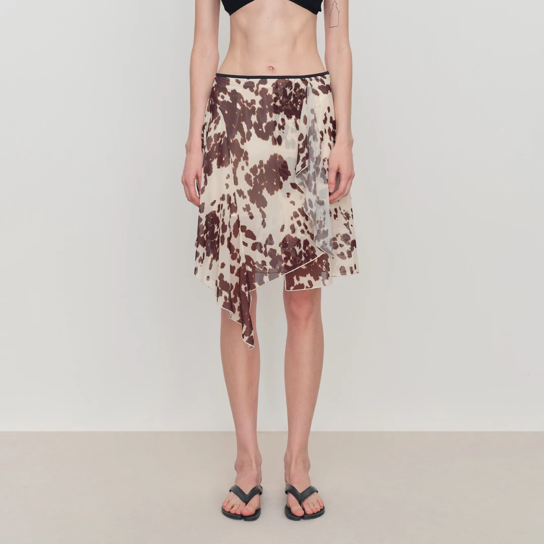 出逃赤岗西 不规则设计感斑纹网纱半身裙女垂感飘逸中裙