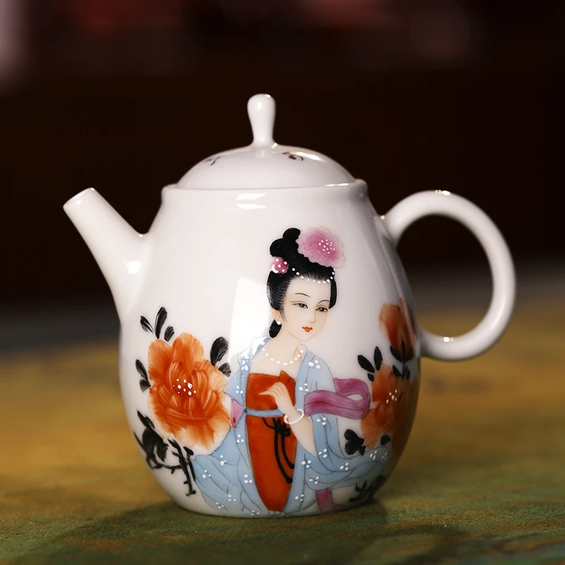 景德镇陶瓷茶壶过滤 手绘贵妃醉酒茶具泡茶器手抓小单壶红茶壶