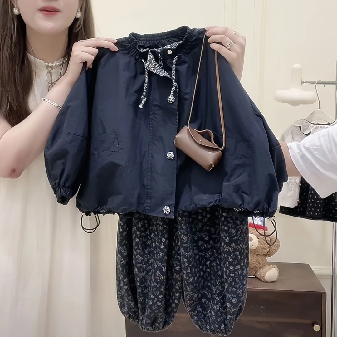 女童新款2025春秋休闲款超韩国碎花棒球打揽夹克儿童外套洋气