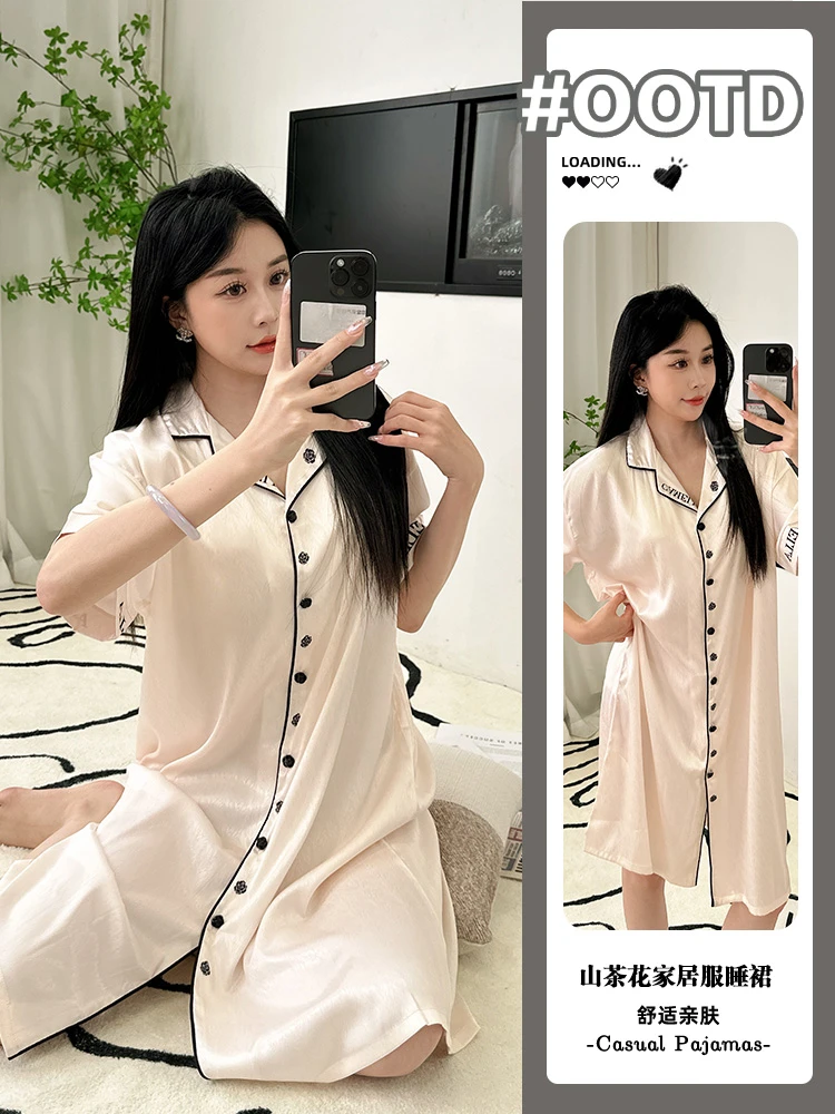 25夏季新款香奶奶家山茶花薄款女士居家舒适轻奢风女款睡衣女睡裙