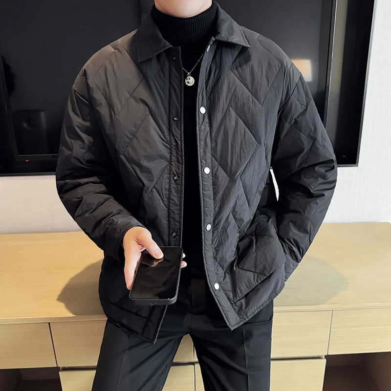 白鸭绒羽绒服翻领保暖男士短款外套冬季2024新款韩版修身加厚潮流