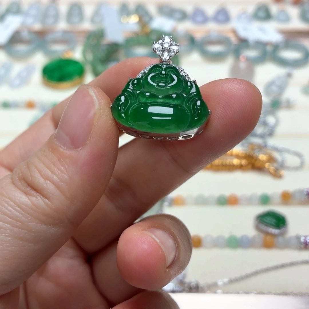 翡翠银S925镶嵌颈饰翡翠佛公危