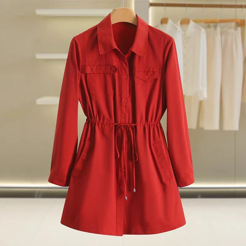 【F216】棉质中长款中年女士风衣春秋新款大码宽松显瘦小个子外套