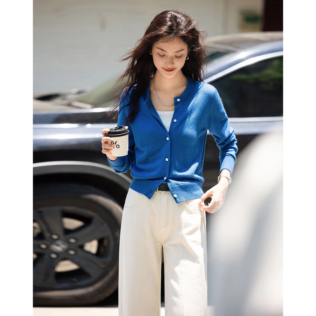 【女装优选DM】dme德玛纳针织开衫圆领正肩袖针织外套N039320739201