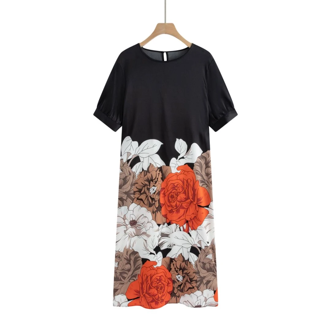 【宸慕】时尚休闲圆领国潮桑蚕丝连衣裙25070