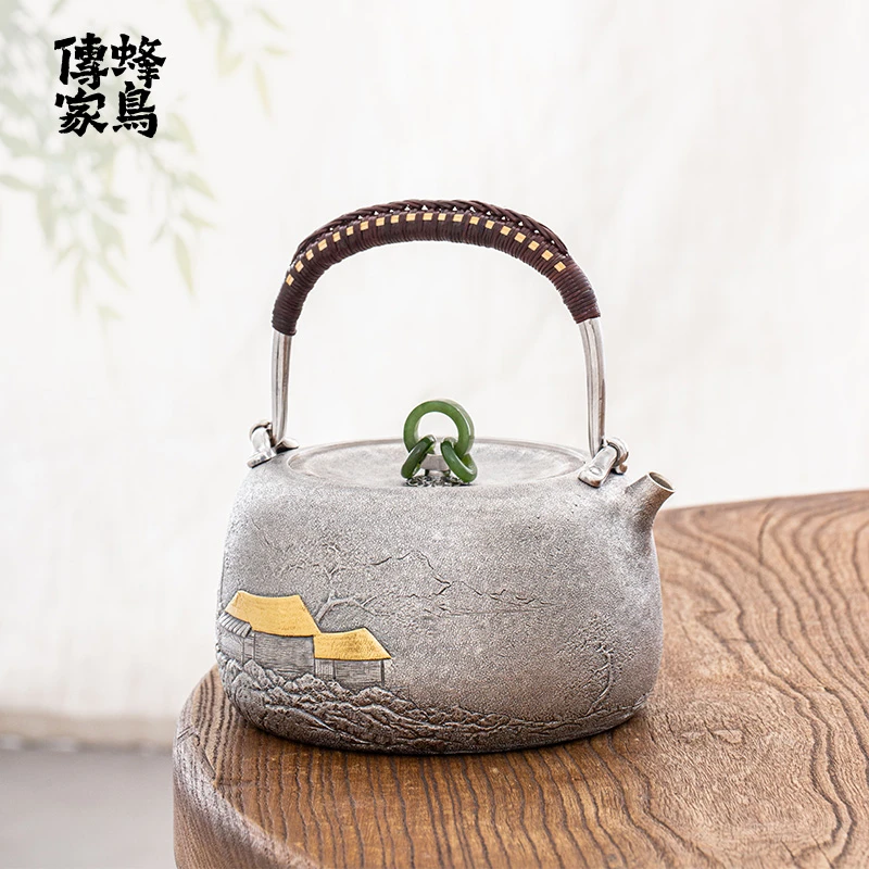 蜂鸟工坊 傳家 三环波荡漾錾刻金屋农家提梁大壶 SWA2034