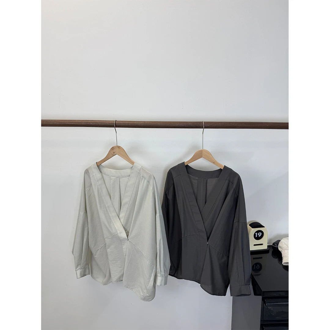 设计款  分割拼块茧型死面物理抗太阳的衬衫 轻薄无感纽扣款8分袖