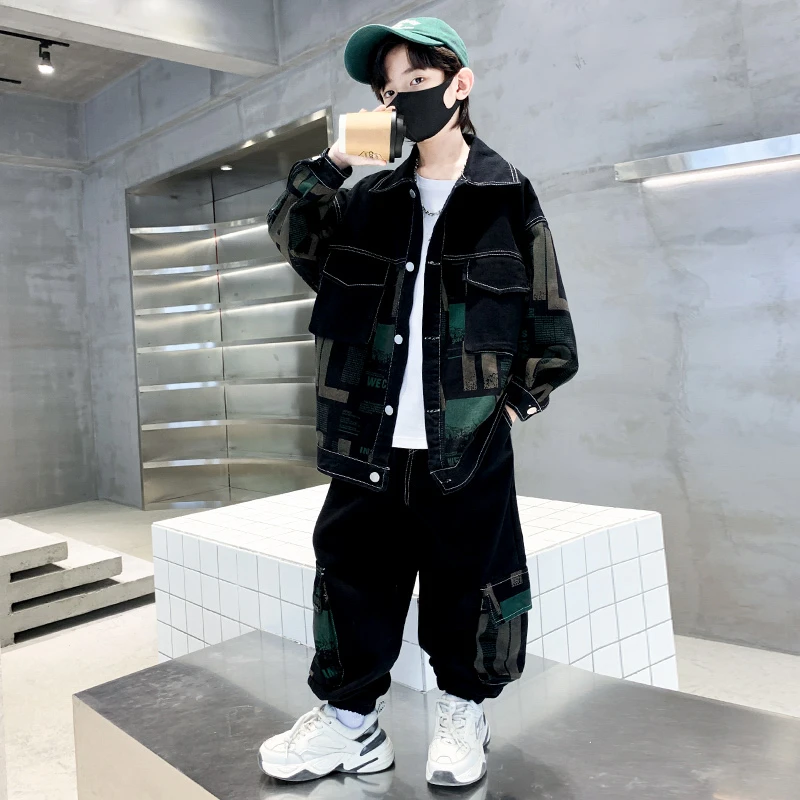 男童秋装牛仔套装2025新款痞帅中大儿童男孩春秋季外套炸街衣服潮