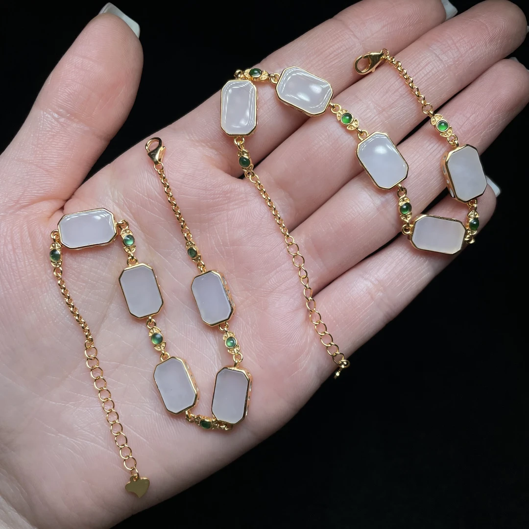 S925银镶嵌和田玉手链—多样性发一件-9.5x6.5mm-V54354-K（商城）