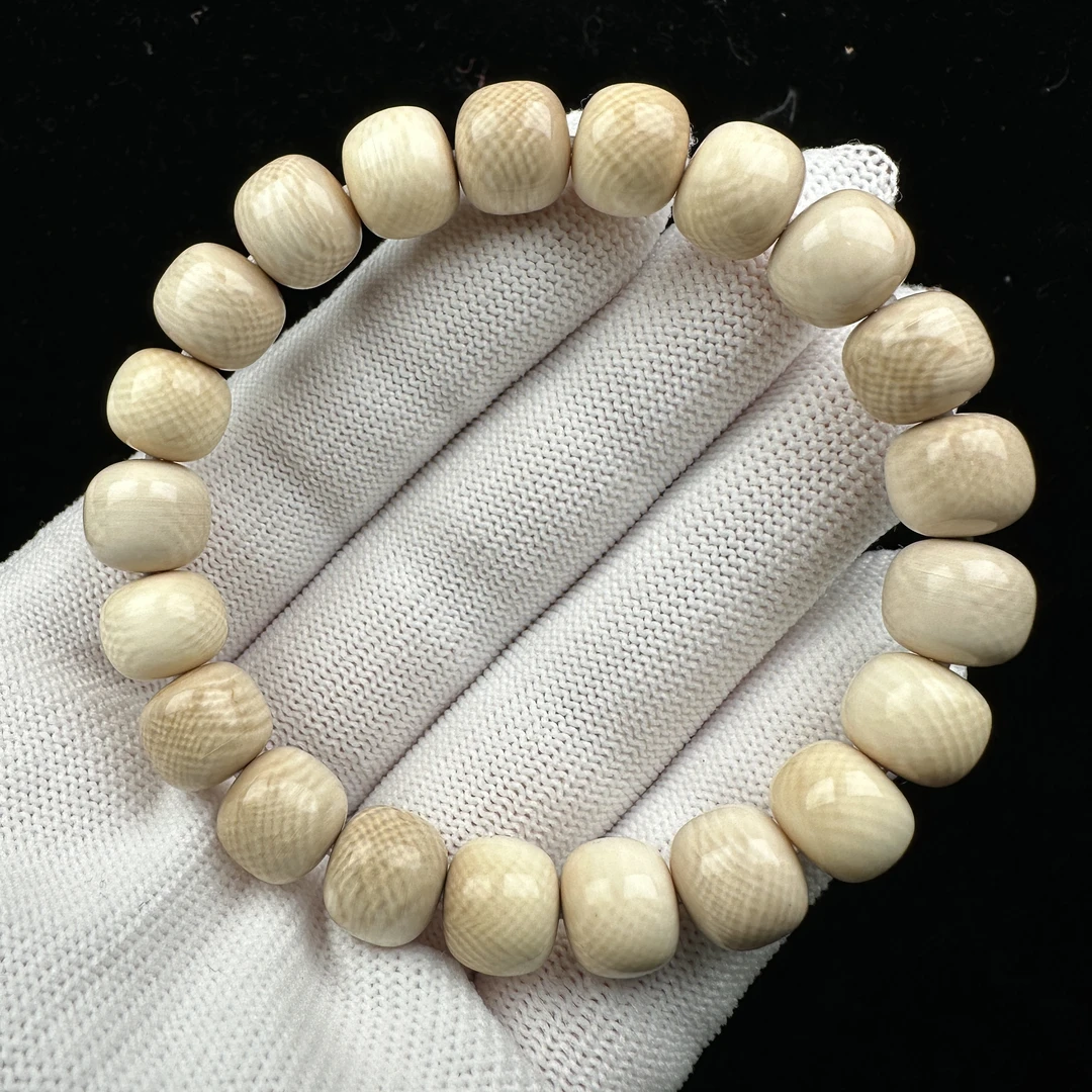 Q1244天然猛犸牙 咖料手串10X9 mm支持鉴定 假一罚四