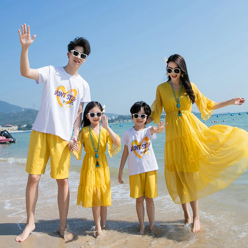 夏季沙滩度假亲子装一家四口套装三亚海边情侣套装一家人旅游套装