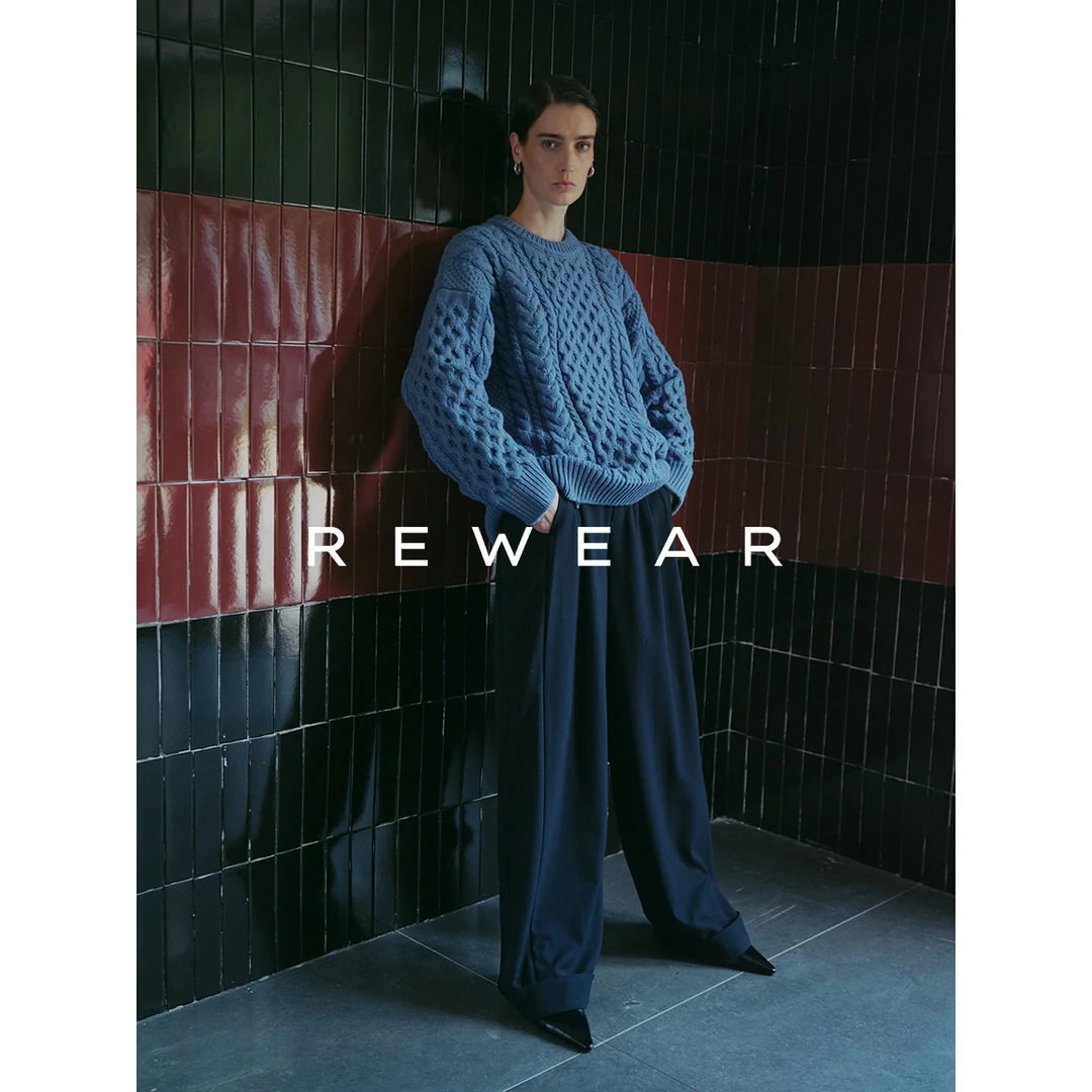 REWEAR/獨家定纺 澳大利亚进口绵羊毛经典直身粗针绞花毛衣16084