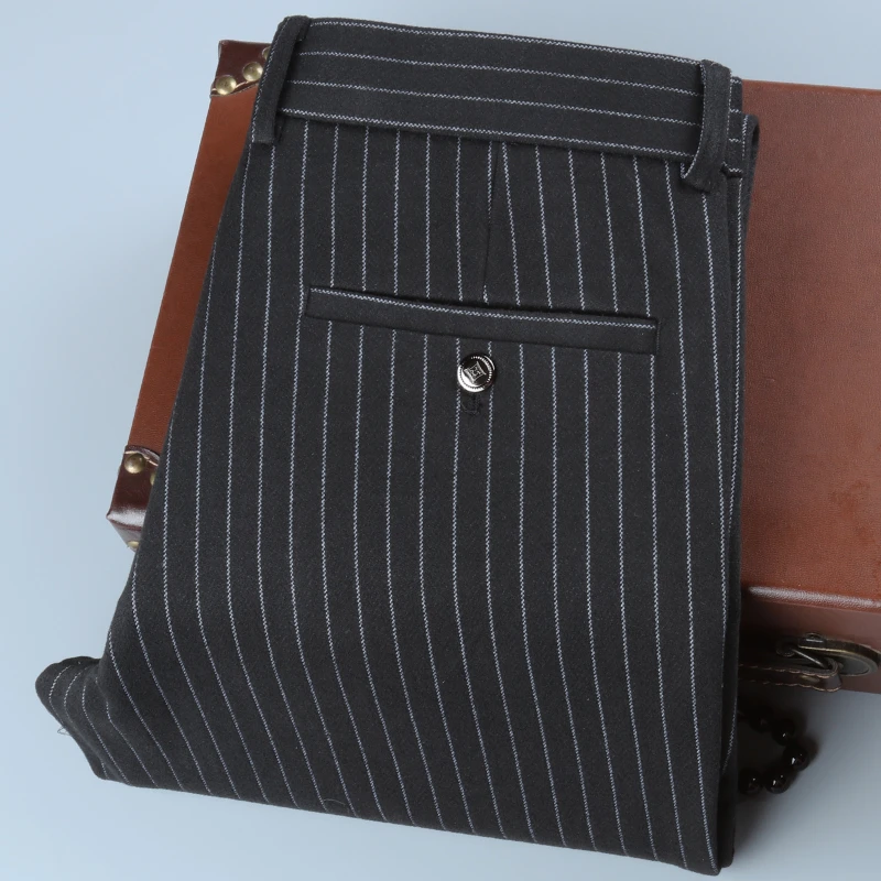 晴旭2025男士秋冬季时尚免烫商务男裤修身小西裤毛呢条纹休闲裤男