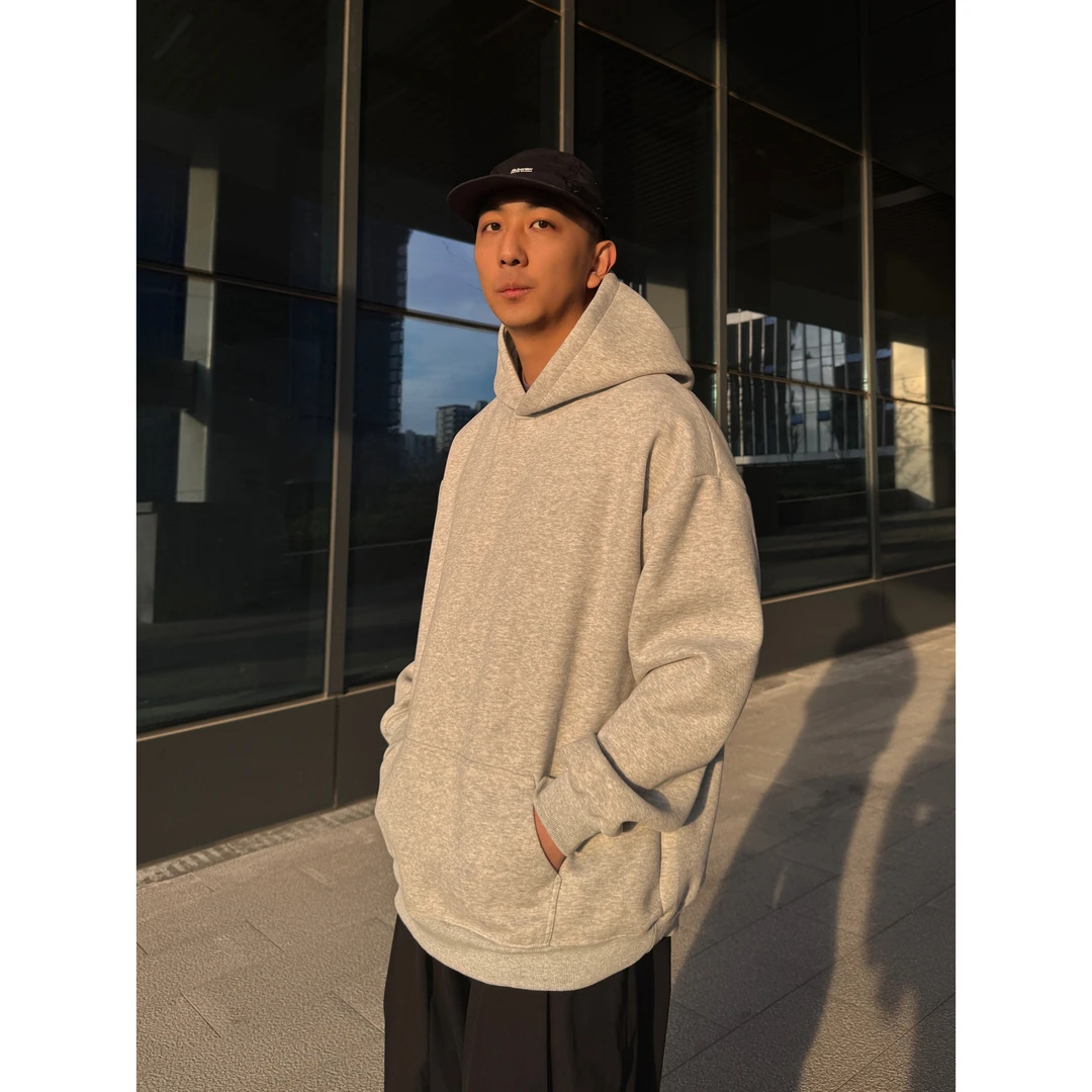 420克美式重磅纯色连帽卫衣男女加厚宽松百搭休闲宽松上衣